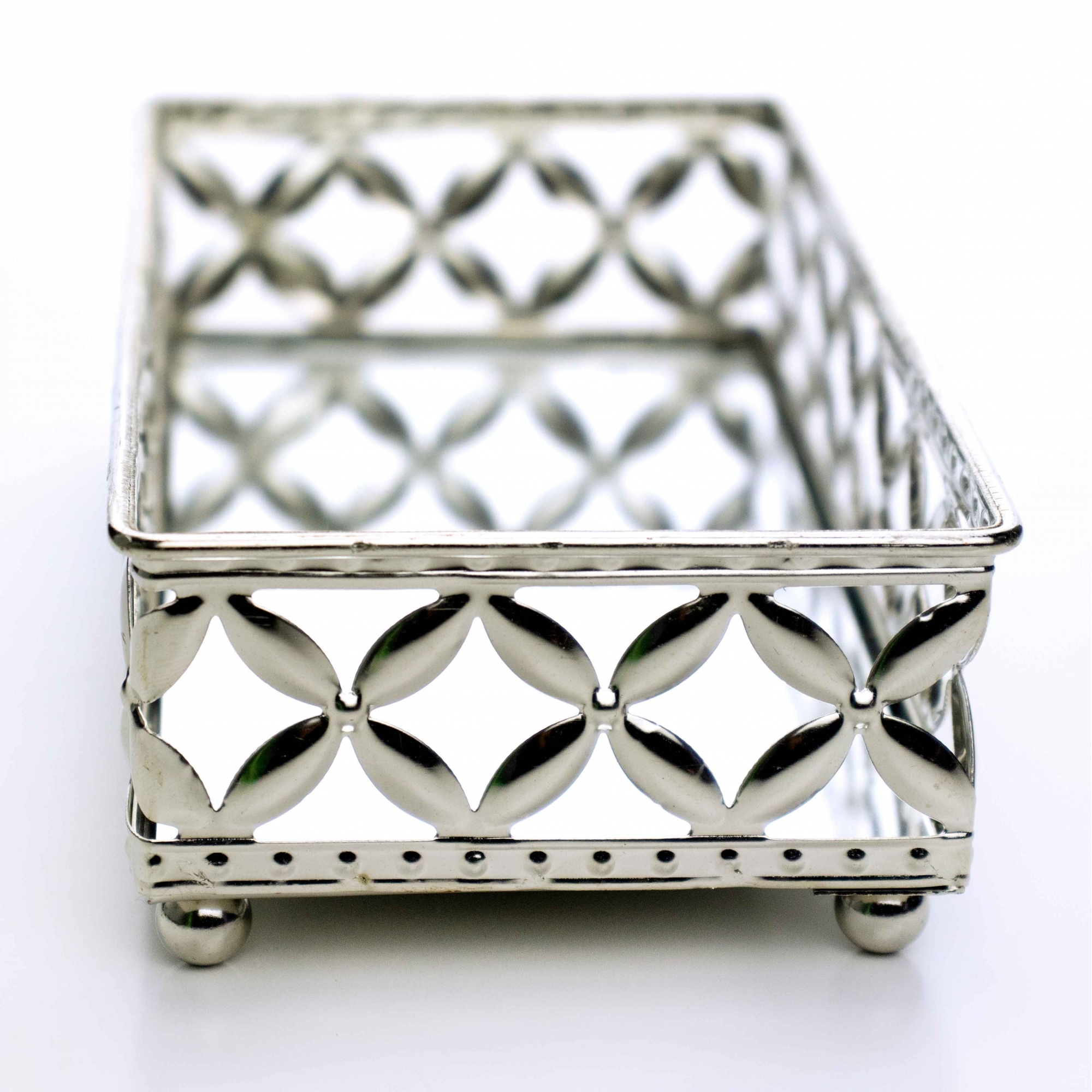 Bandeja Decorativa Retangular em Metal Prata com Espelho 5x18 cm - D'Rossi