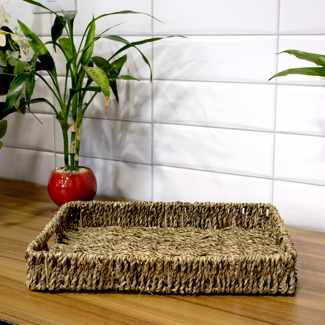 Bandeja Decorativa de Palha Retangular 6x36x38 cm - D'Rossi