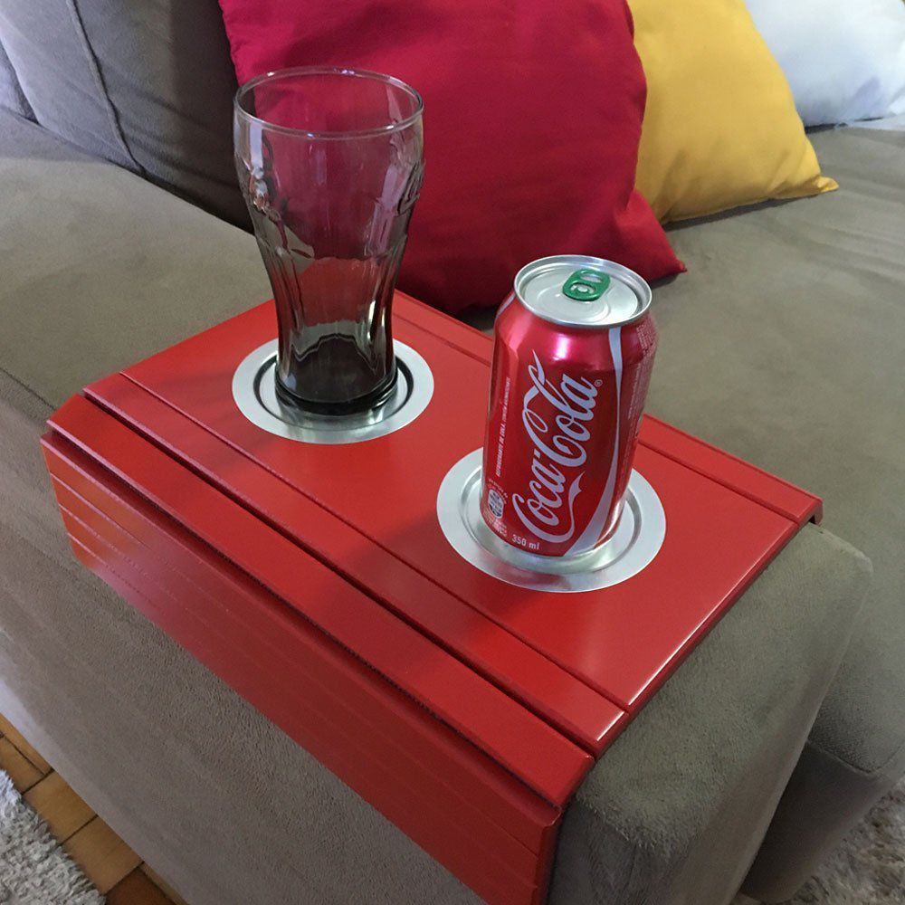 Bandeja Esteira para Braço de Sofá Porta Copo Alumínio Vermelho - D'Rossi