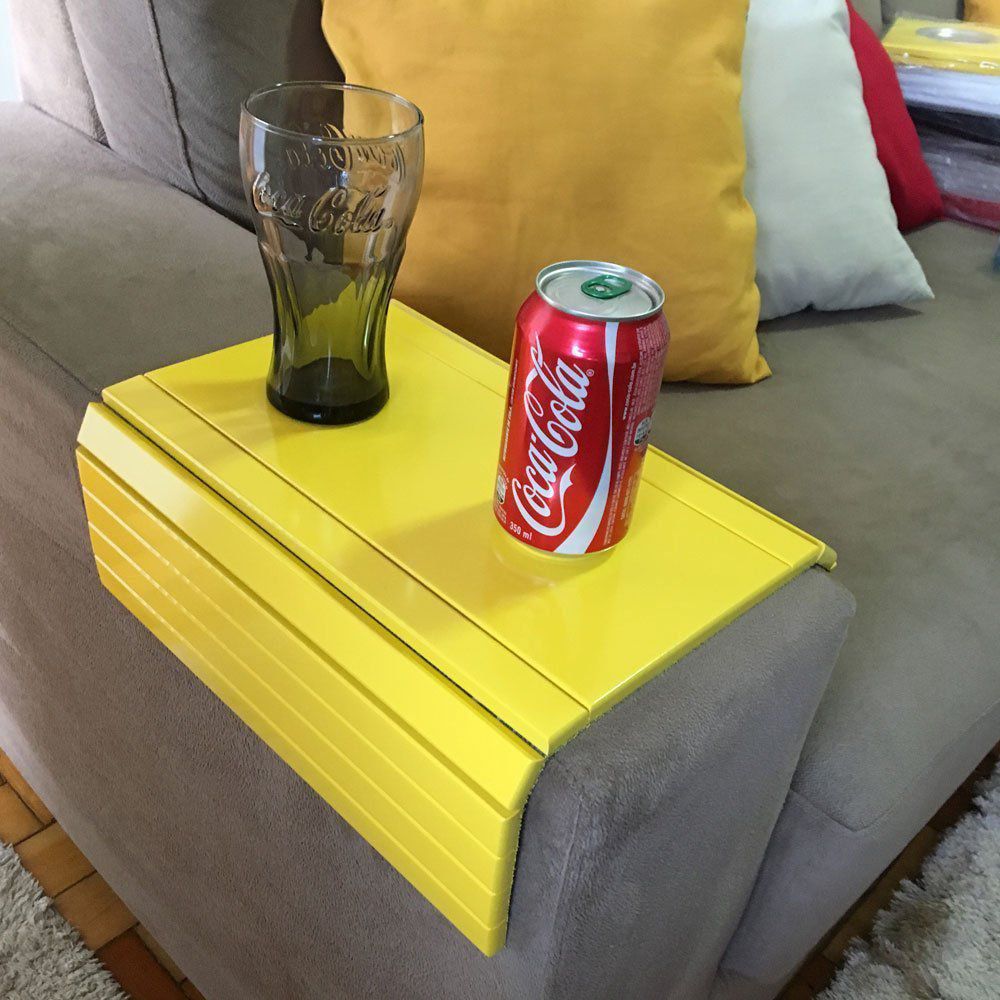 Bandeja Esteira para Braço de Sofá Porta Copo Reto Amarelo - Drossi
