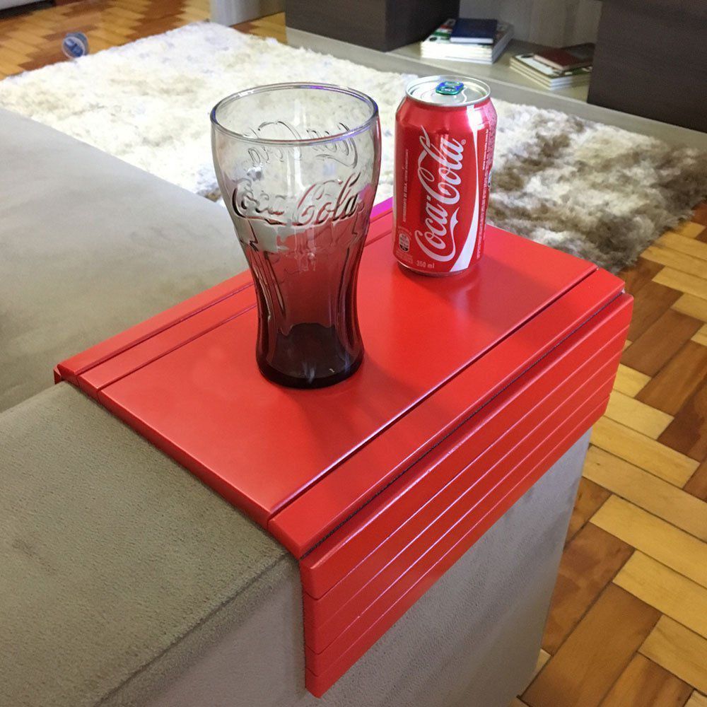 Bandeja Esteira para Braço de Sofá Porta Copo Reto Vermelho - Drossi