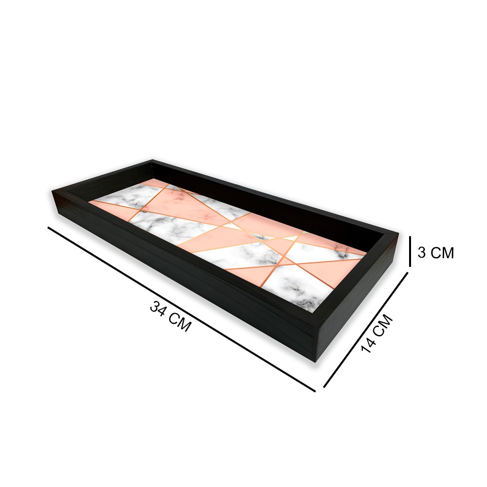 Bandeja Preta Com Gravura Impermeável "Geometric Marble" 34X14X3CM - D'Rossi