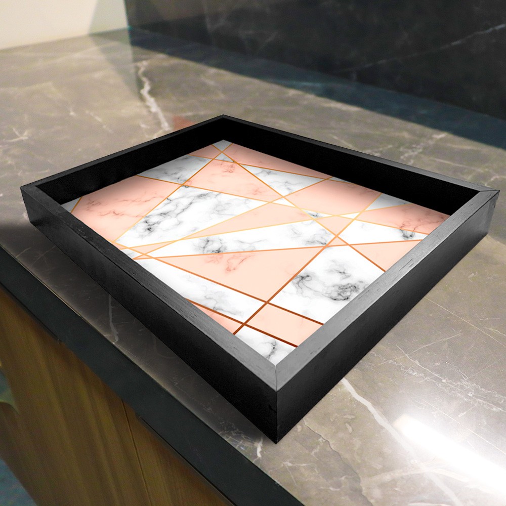 Bandeja Preta Com Gravura Impermeável "Geometric Marble" 41x31x3CM - D'Rossi