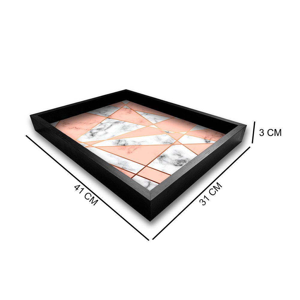 Bandeja Preta Com Gravura Impermeável "Geometric Marble" 41x31x3CM - D'Rossi
