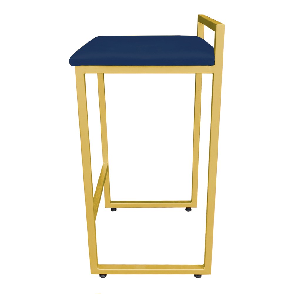 Banqueta Alta Lavínia Suede Azul Marinho Base Dourado D'Rossi