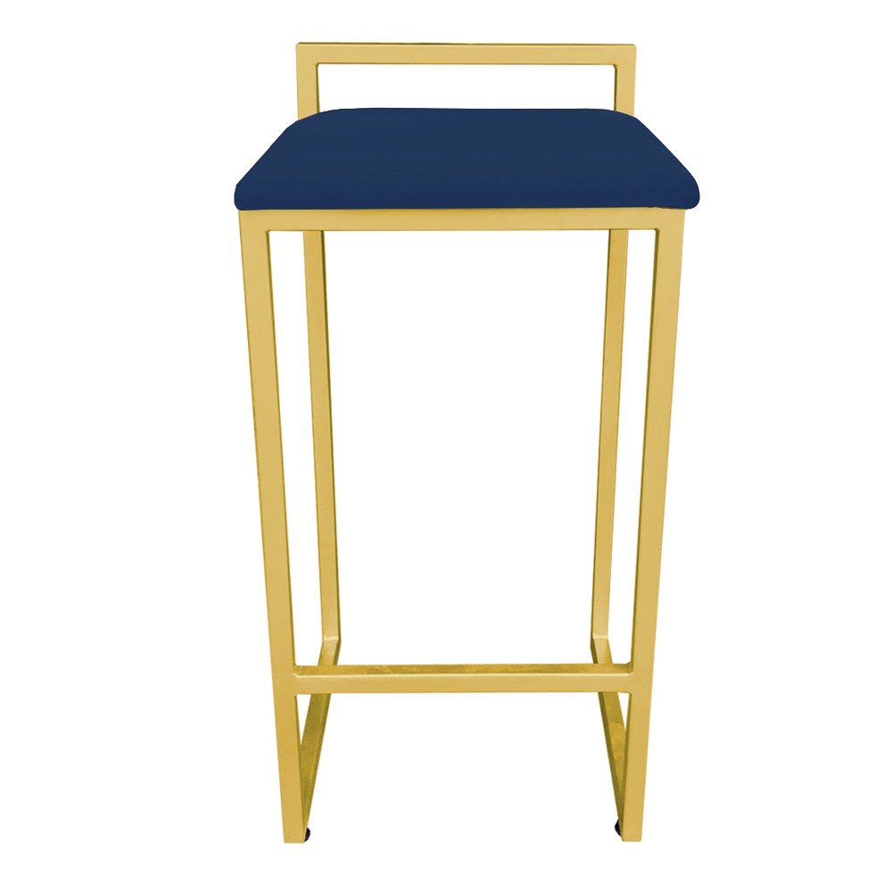 Banqueta Alta Lavínia Suede Azul Marinho Base Dourado D'Rossi