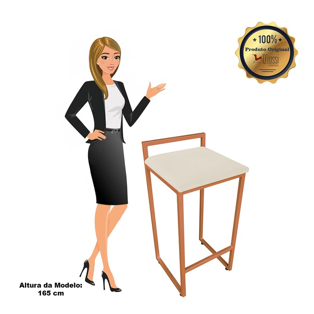 Banqueta Alta Lavínia Suede Bege Base Cobre D'Rossi