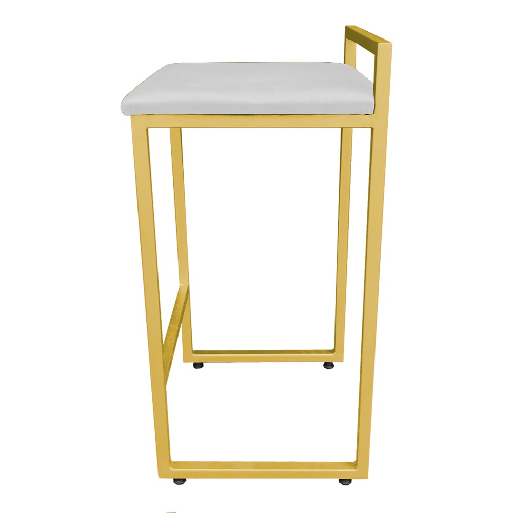 Banqueta Alta Lavínia Suede Cinza Base Dourado D'Rossi