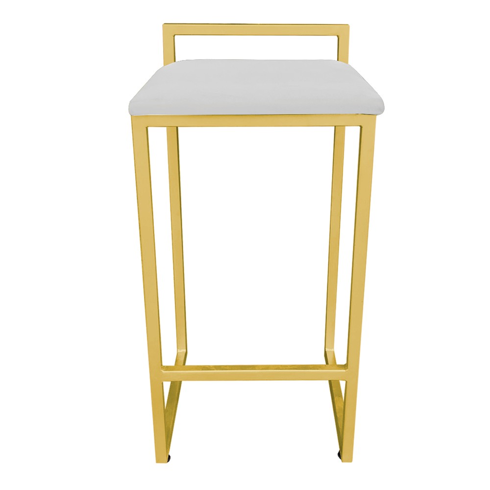 Banqueta Alta Lavínia Suede Cinza Base Dourado D'Rossi