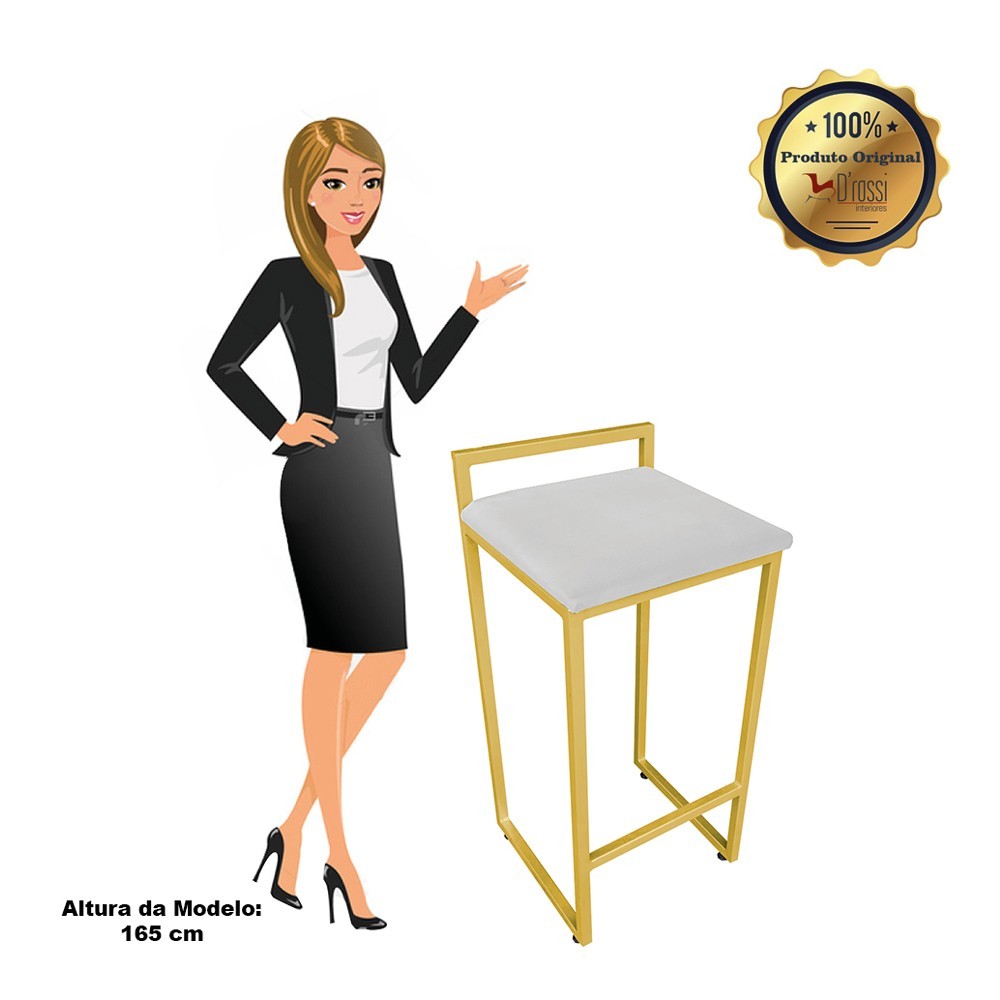 Banqueta Alta Lavínia Suede Cinza Base Dourado D'Rossi