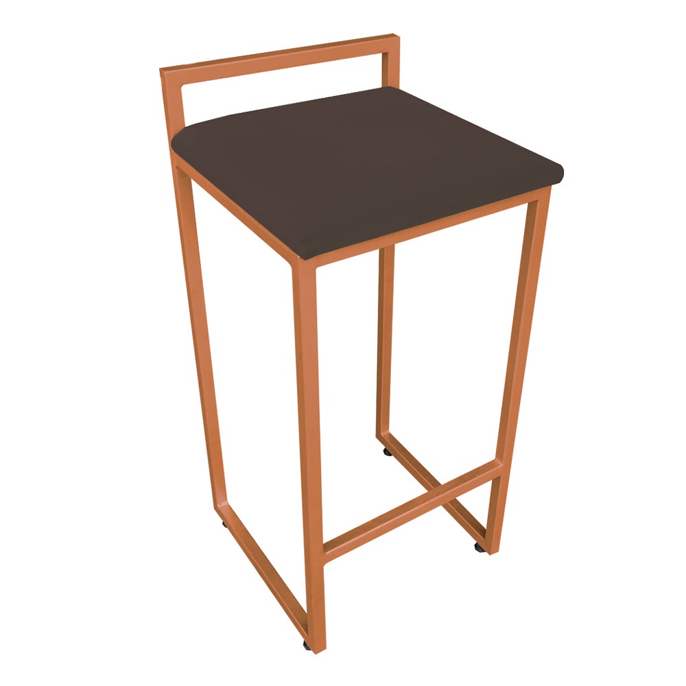 Banqueta Alta Lavínia Suede Marrom Base Cobre D'Rossi