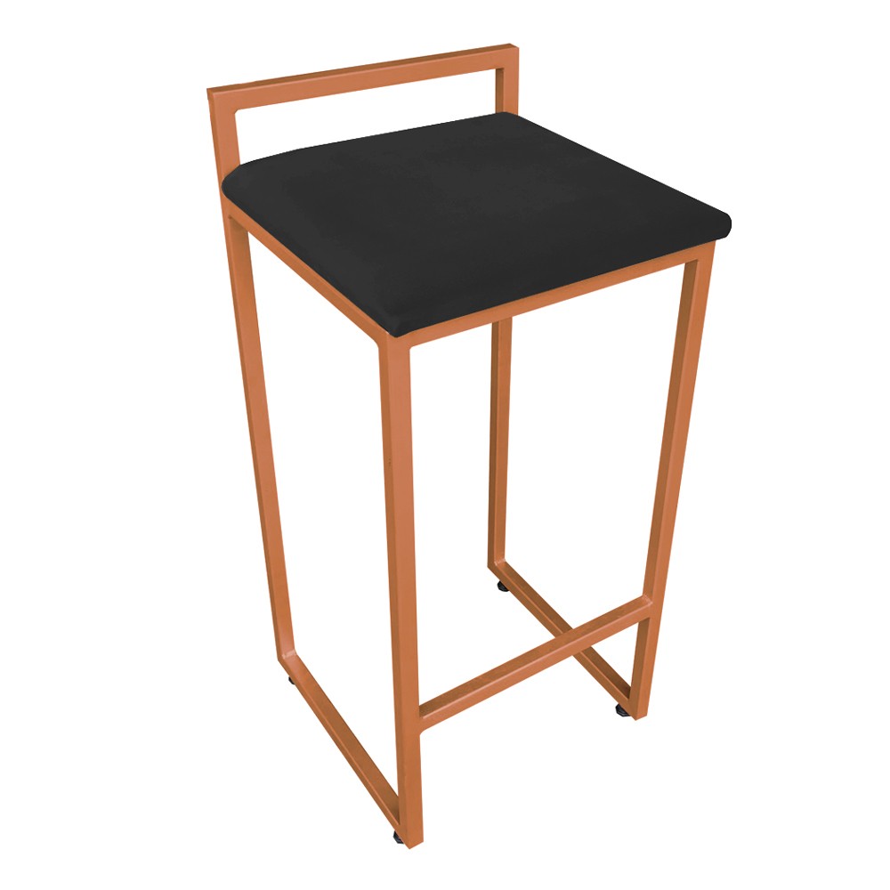Banqueta Alta Lavínia Suede Preto Base Cobre D'Rossi