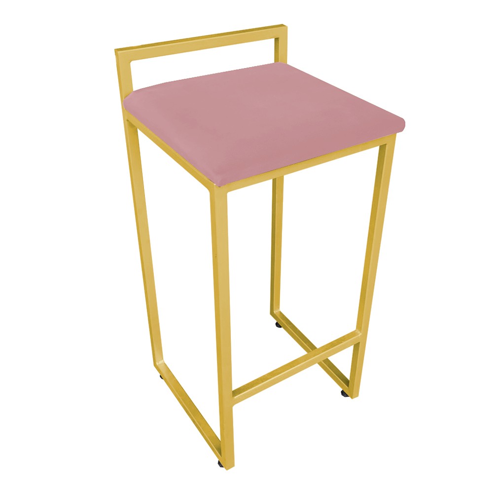 Banqueta Alta Lavínia Suede Rose Base Dourado D'Rossi