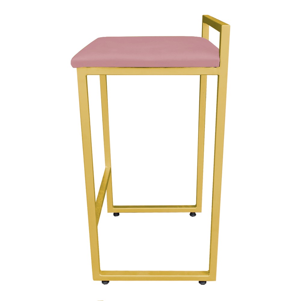 Banqueta Alta Lavínia Suede Rose Base Dourado D'Rossi