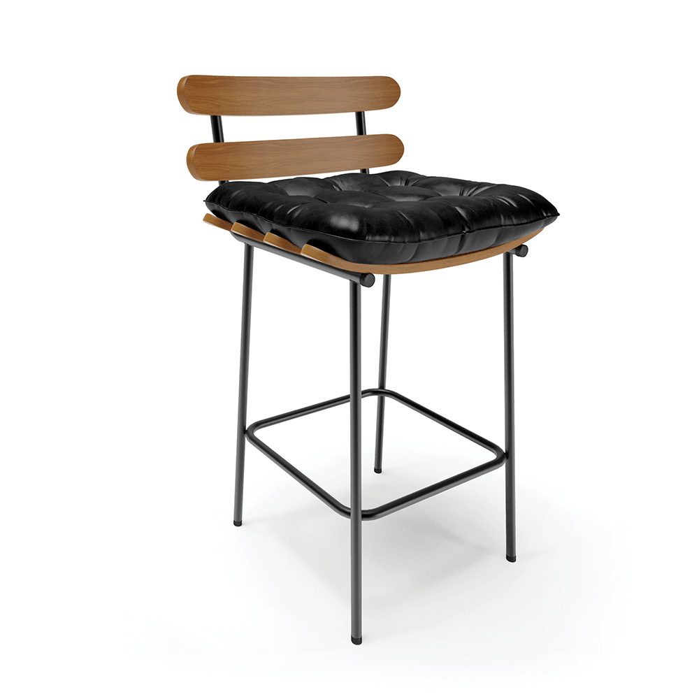 Banqueta Costela Corano Preto Base Metálica Preto - D'Rossi