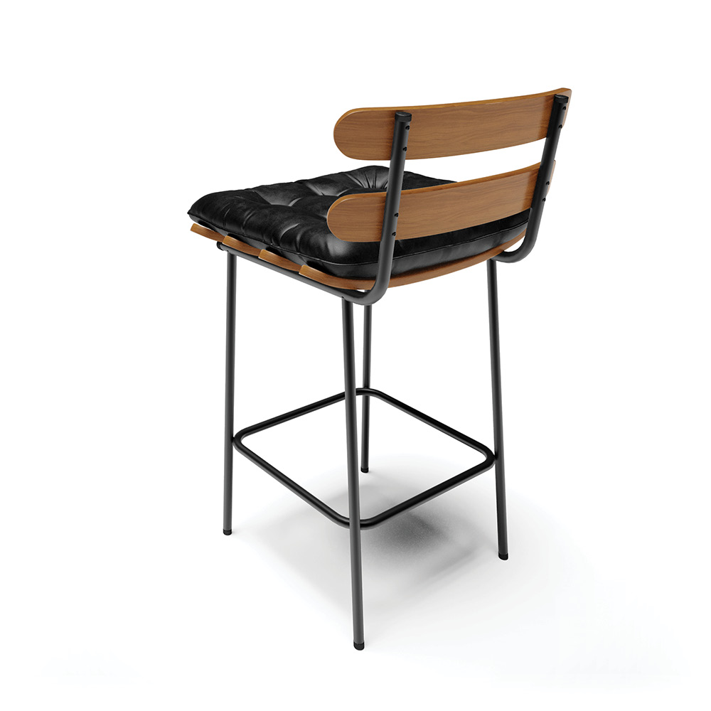 Banqueta Costela Corano Preto Base Metálica Preto - D'Rossi
