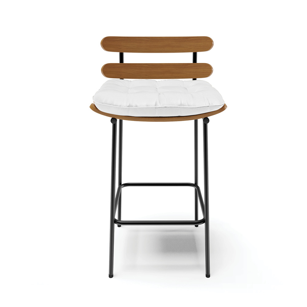 Banqueta Costela Corino Branco Base Metálica Preto - D'Rossi