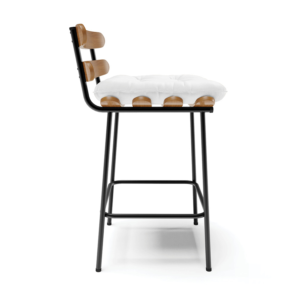 Banqueta Costela Corino Branco Base Metálica Preto - D'Rossi