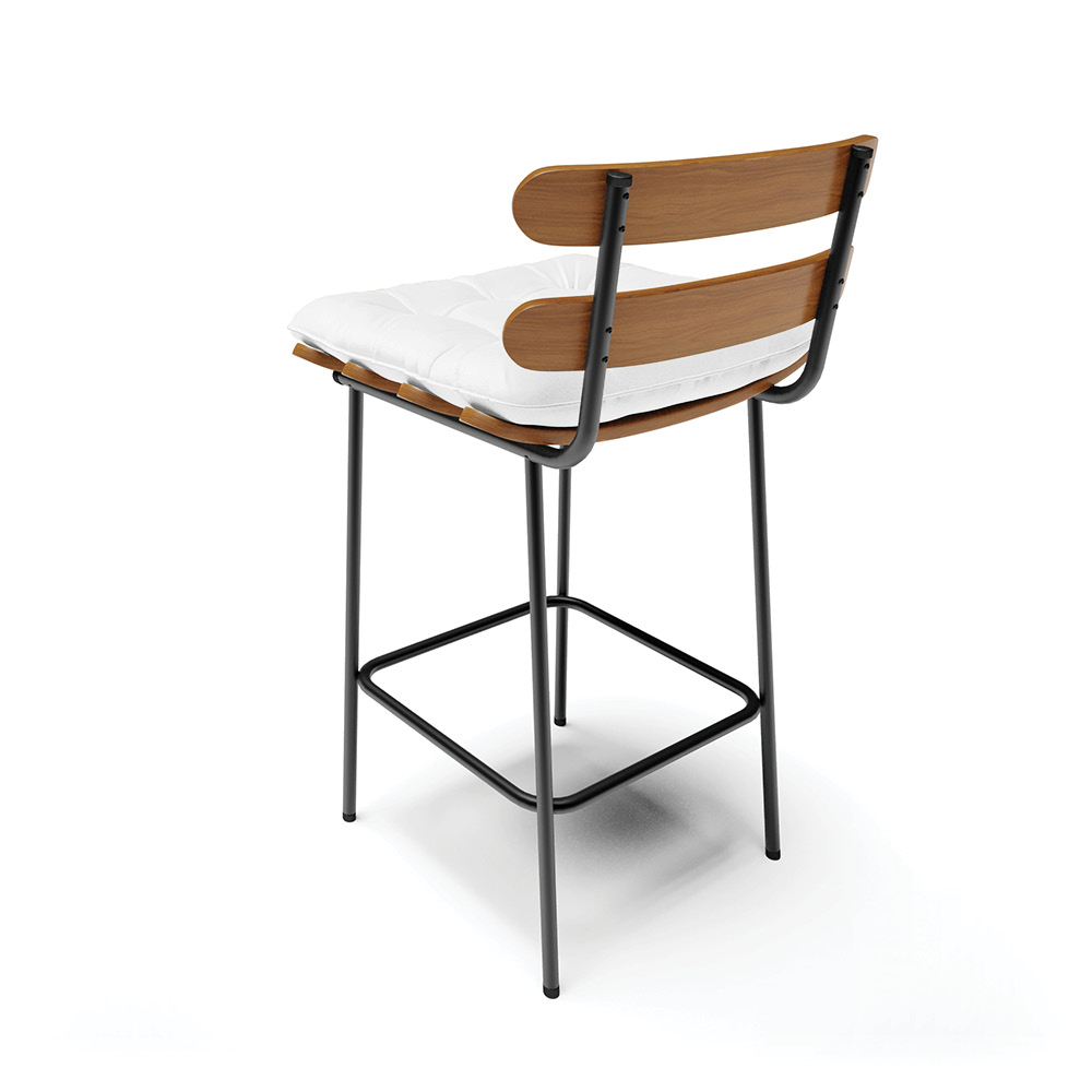 Banqueta Costela Corino Branco Base Metálica Preto - D'Rossi