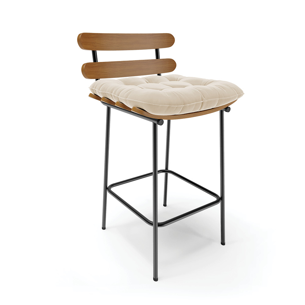 Banqueta Costela Suede Base Metálica Preto - D'Rossi