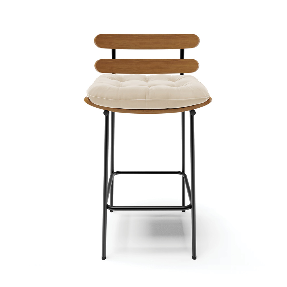 Banqueta Costela Suede Base Metálica Preto - D'Rossi