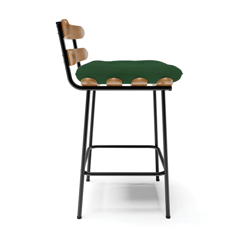 Banqueta Costela Veludo Verde Base Metálica Preto - D'Rossi