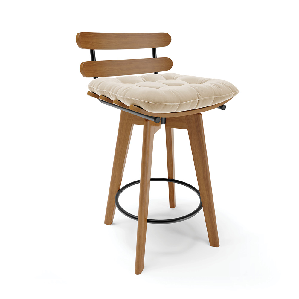 Banqueta Giratória Costela Suede Base Madeira MA70 - D'Rossi