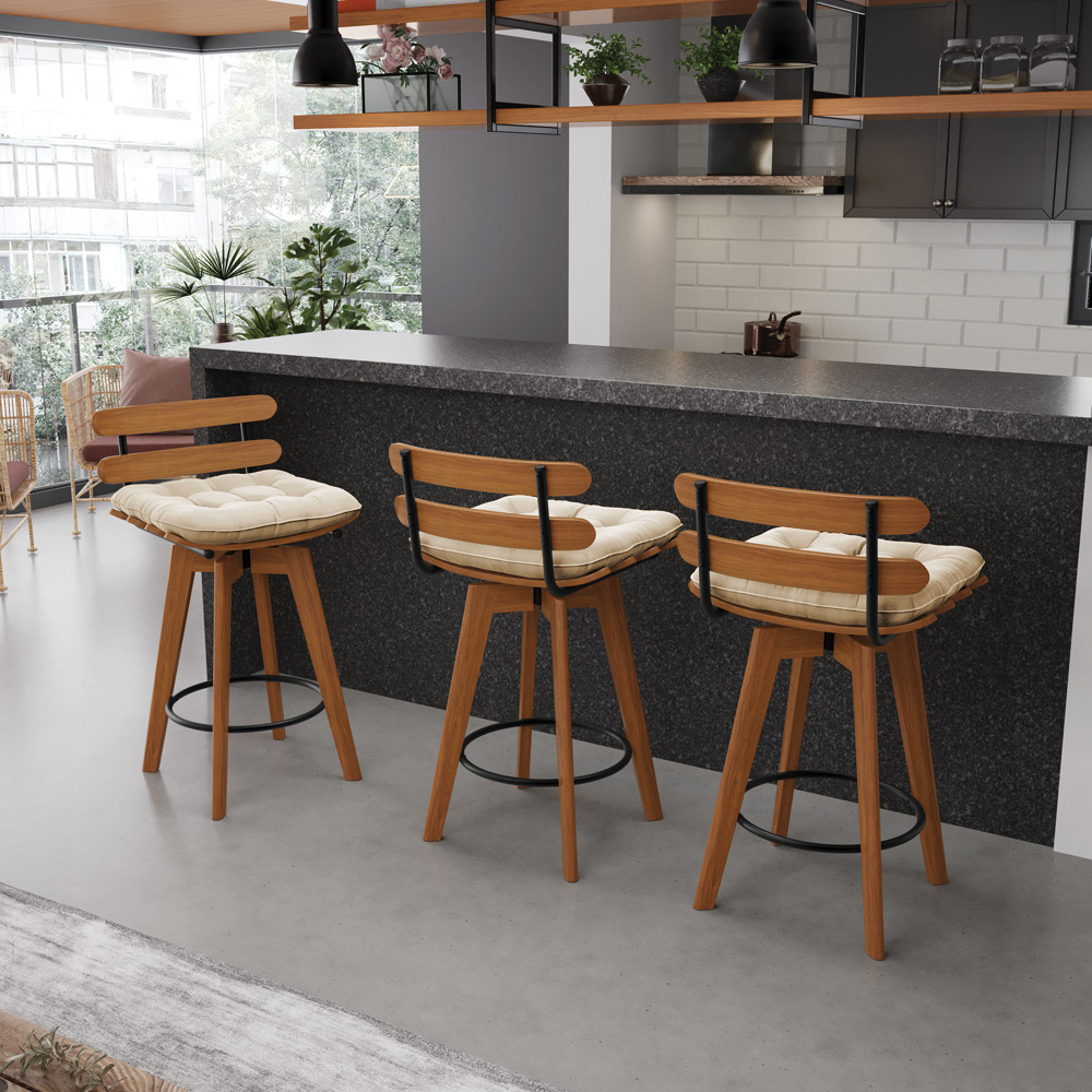 Banqueta Giratória Costela Suede Base Madeira MA70 - D'Rossi