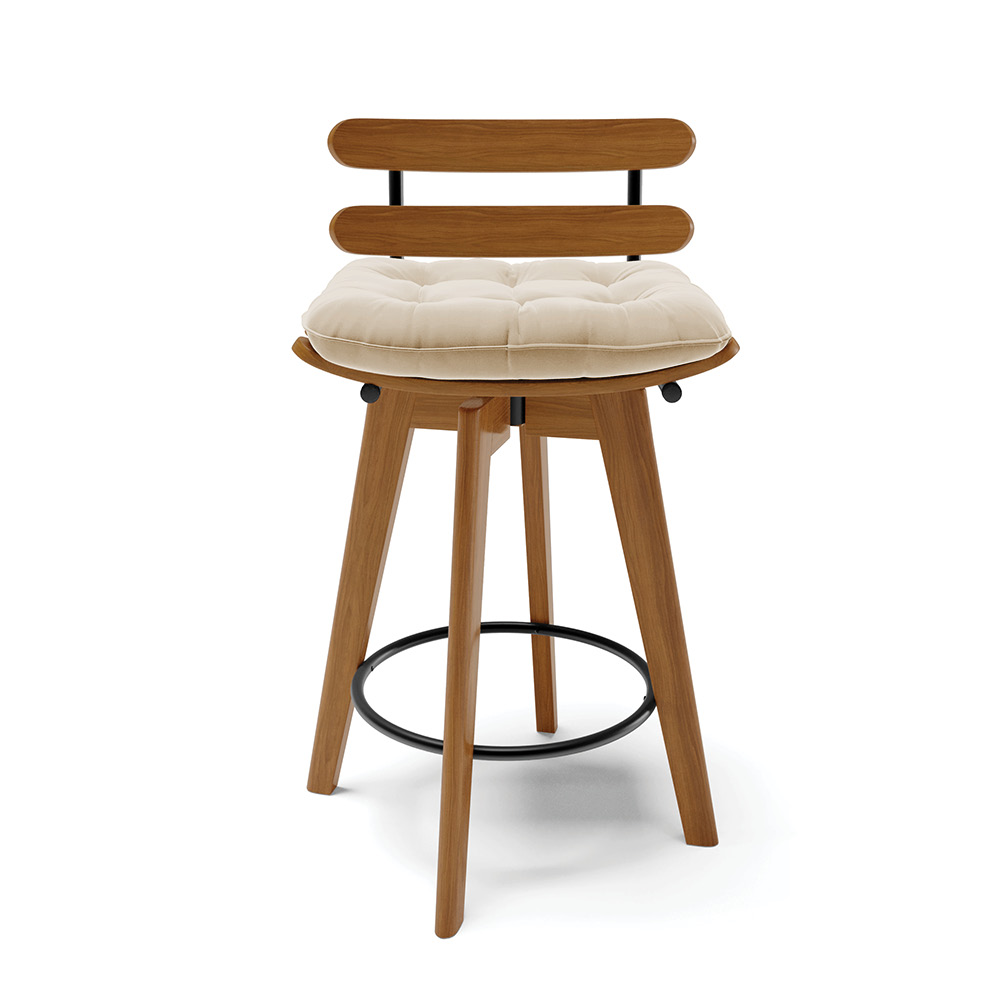 Banqueta Giratória Costela Suede Base Madeira MA70 - D'Rossi