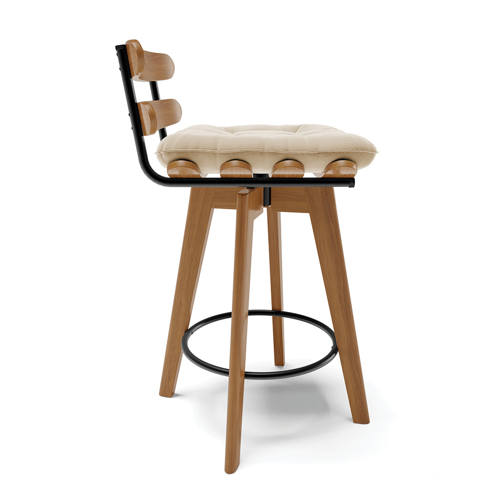 Banqueta Giratória Costela Suede Base Madeira MA70 - D'Rossi