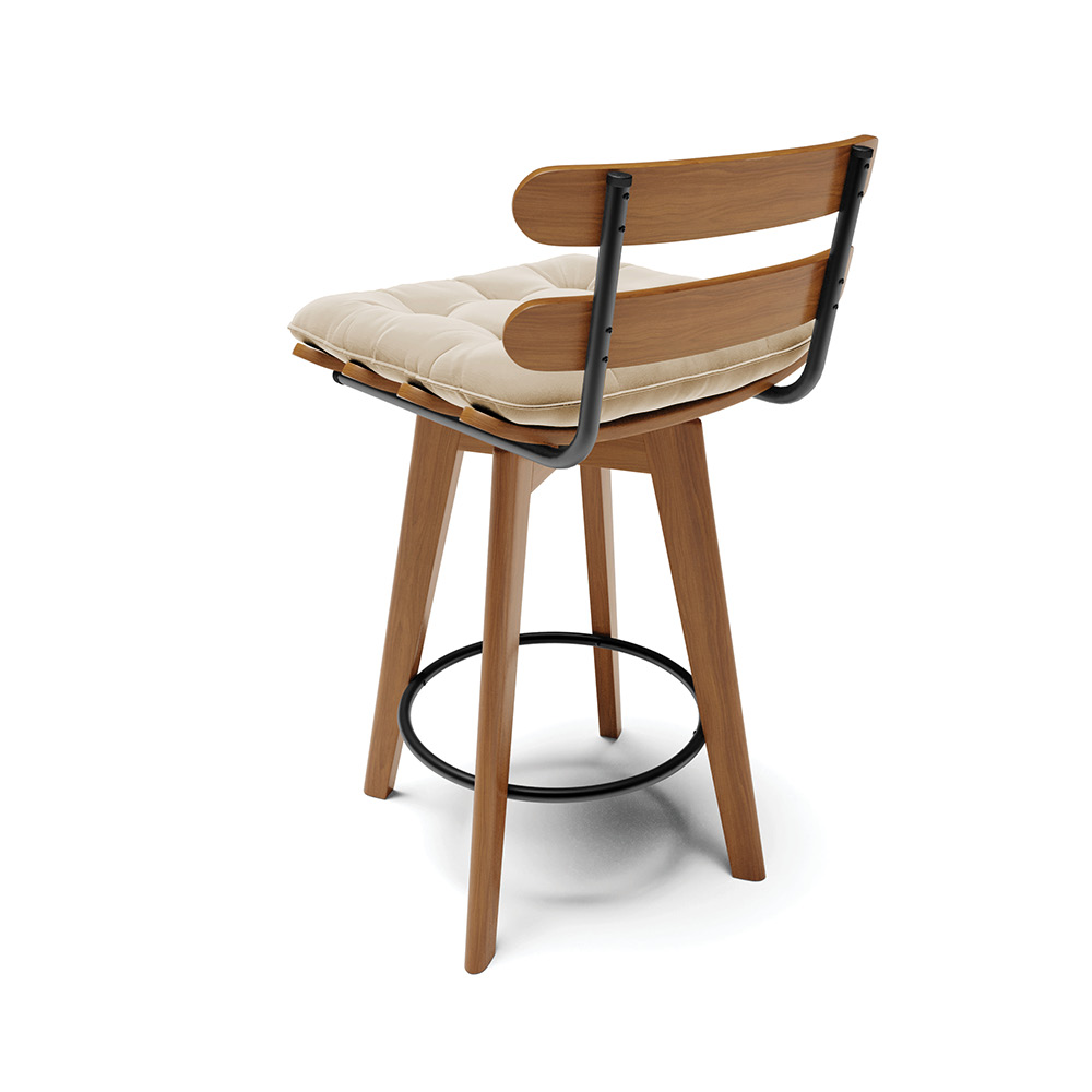 Banqueta Giratória Costela Suede Base Madeira MA70 - D'Rossi