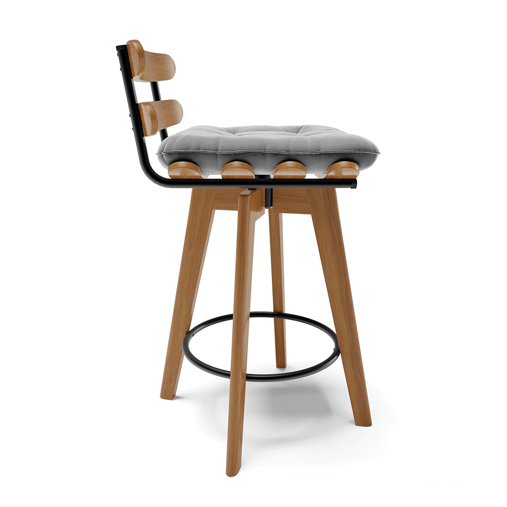 Banqueta Giratória Costela Suede Cinza Base Madeira MA70 - D'Rossi