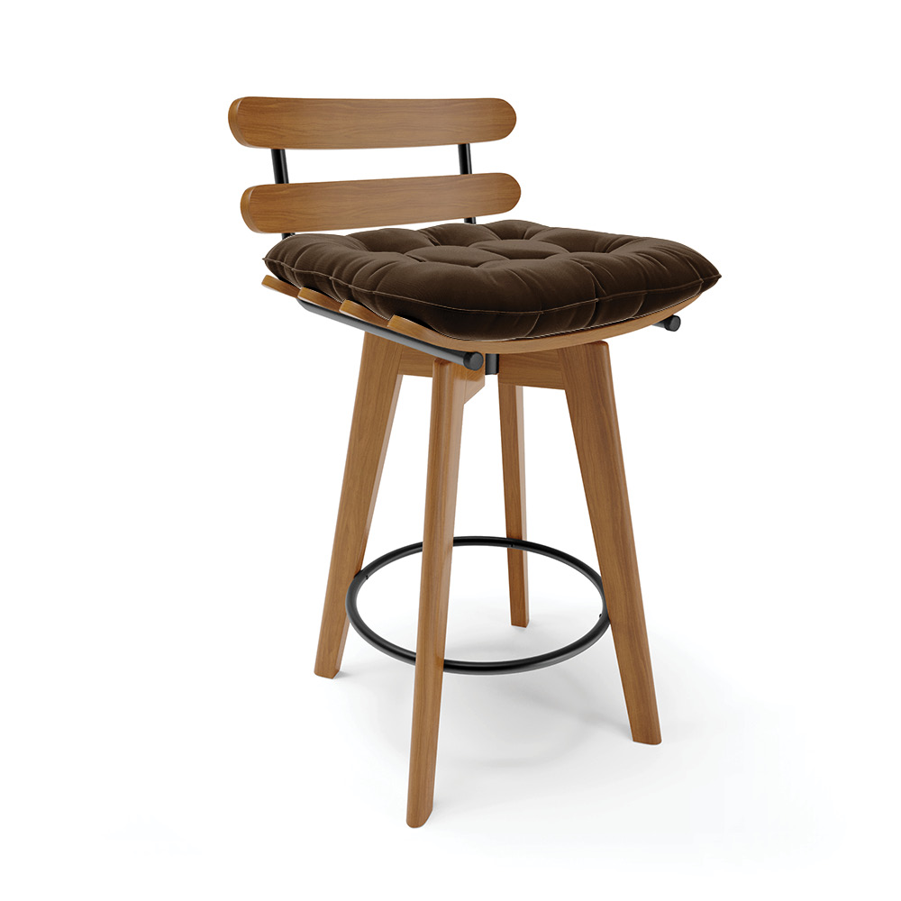 Banqueta Giratória Costela Suede Marrom Base Madeira MA70 - D'Rossi