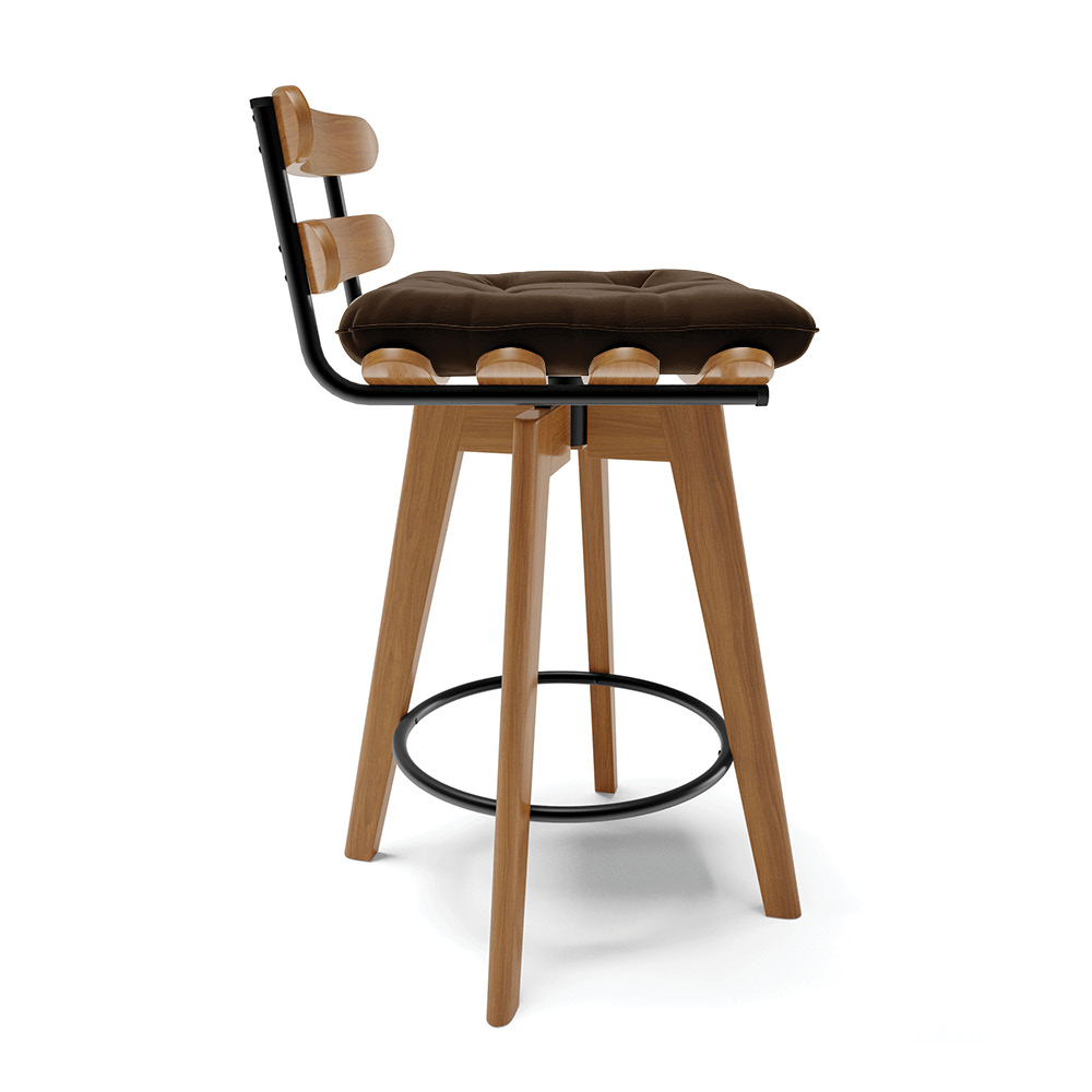Banqueta Giratória Costela Suede Marrom Base Madeira MA70 - D'Rossi