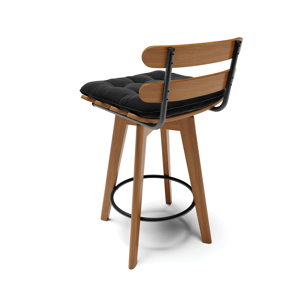 Banqueta Giratória Costela Suede Preto Base Madeira MA70 - D'Rossi