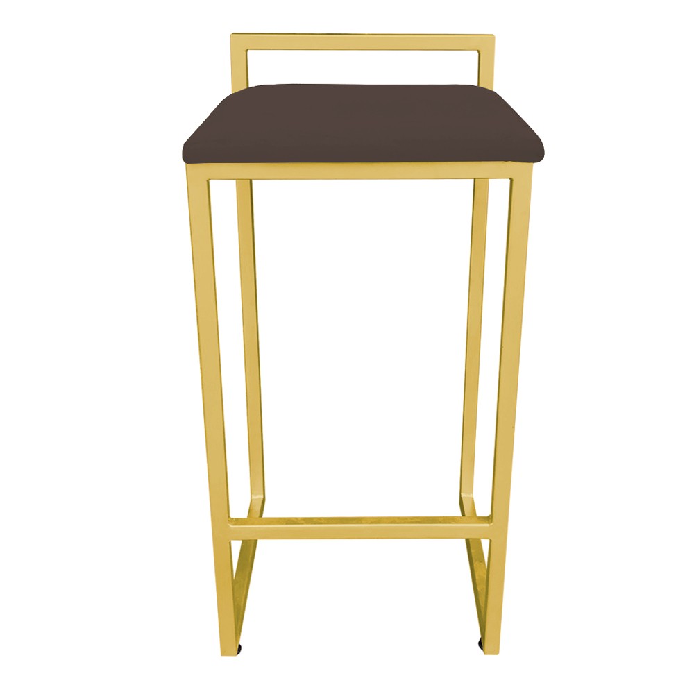 Banqueta Pietra Suede Marrom Base Dourado D'Rossi
