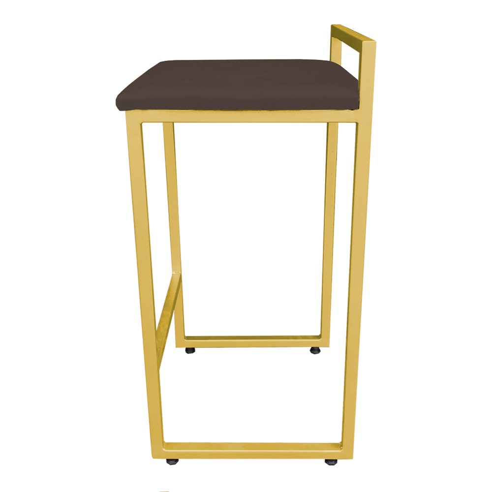 Banqueta Pietra Suede Marrom Base Dourado D'Rossi