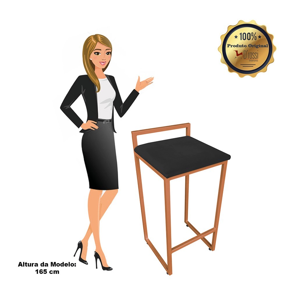 Banqueta Pietra Suede Preto Base Cobre D'Rossi