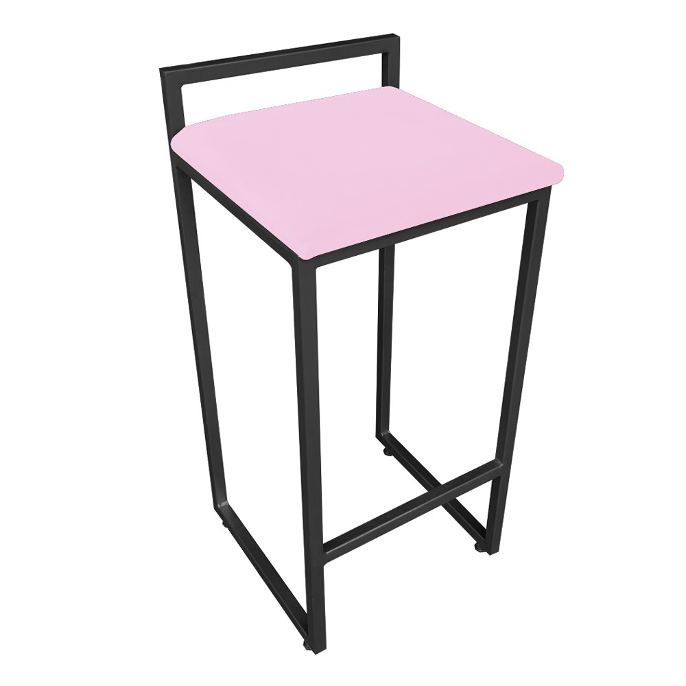 Banqueta Pietra Suede Rosa Bebê Base Preto D'Rossi