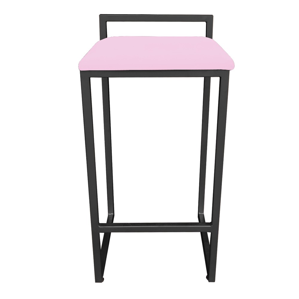 Banqueta Pietra Suede Rosa Bebê Base Preto D'Rossi