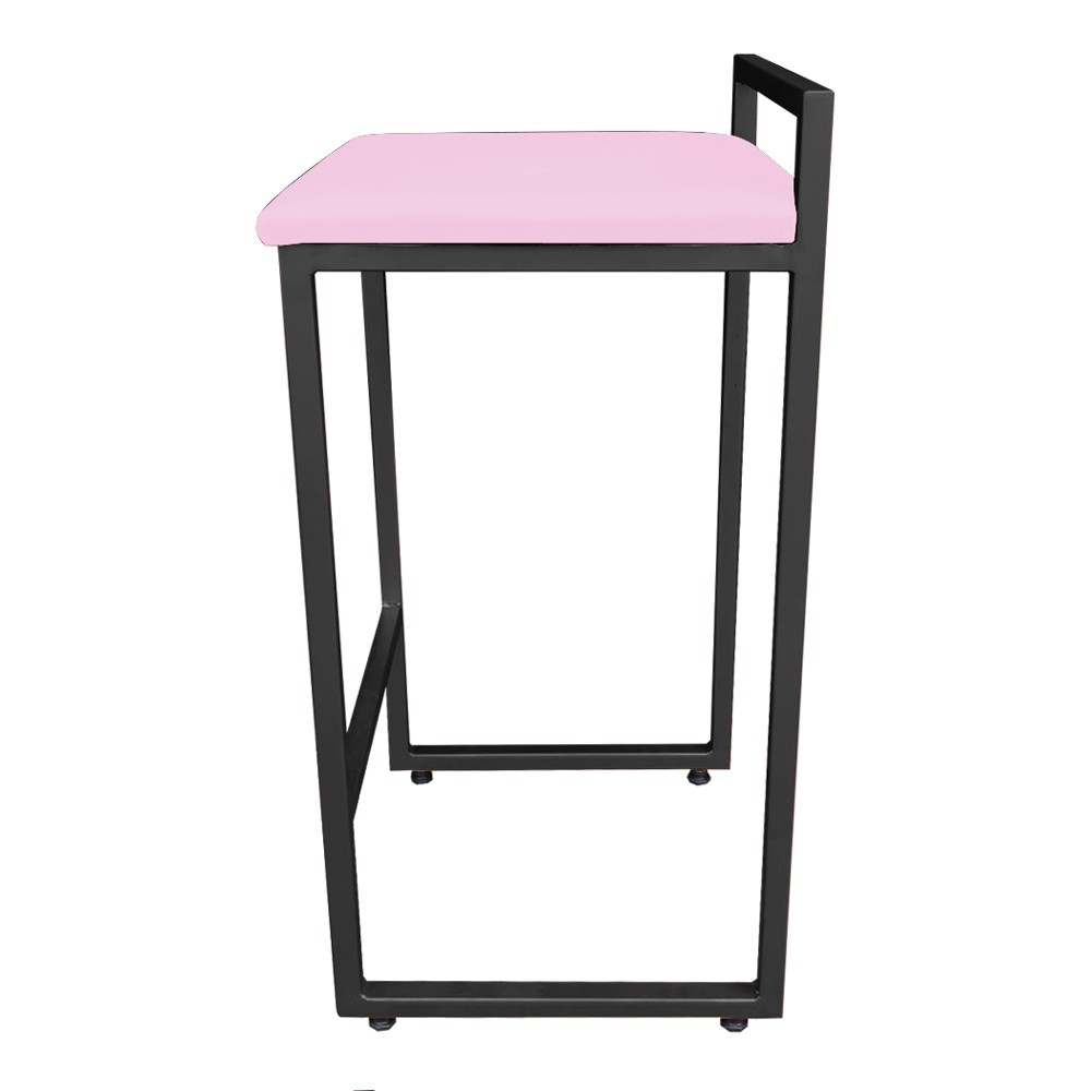 Banqueta Pietra Suede Rosa Bebê Base Preto D'Rossi