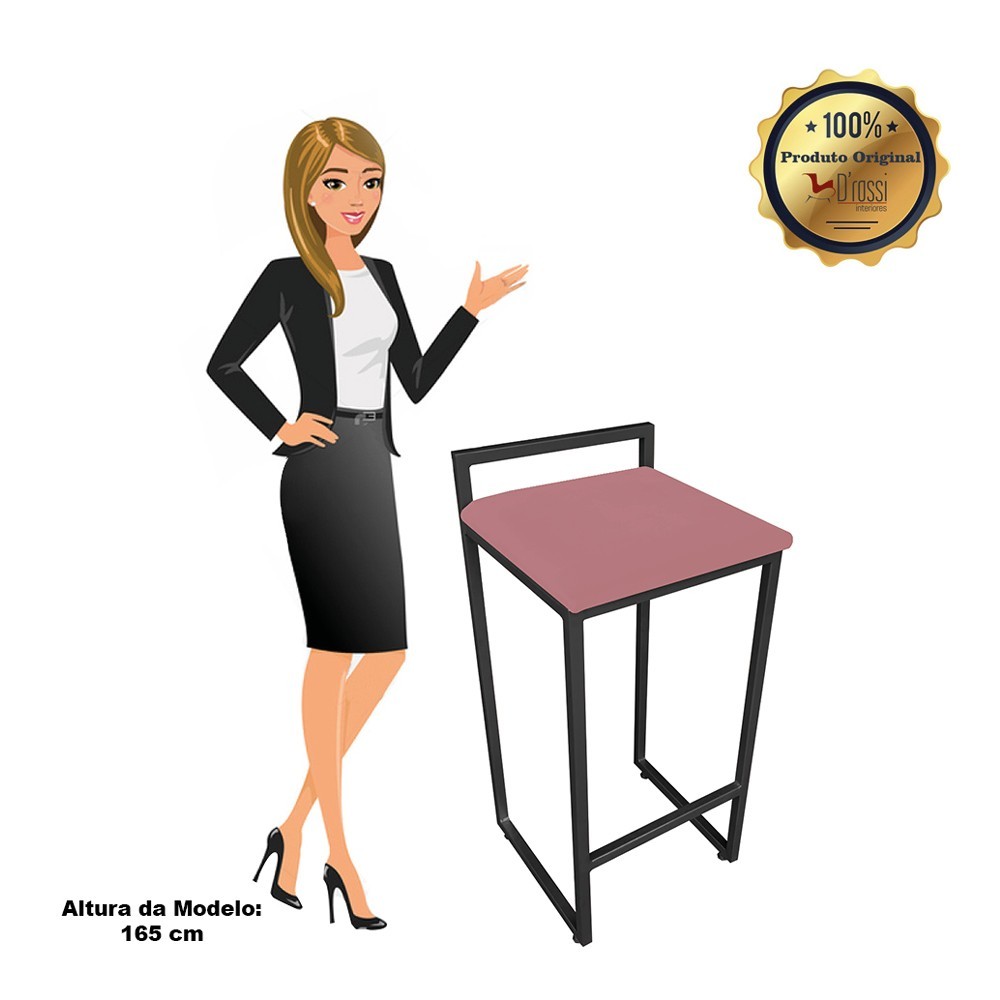 Banqueta Pietra Suede Rose Base Preto D'Rossi
