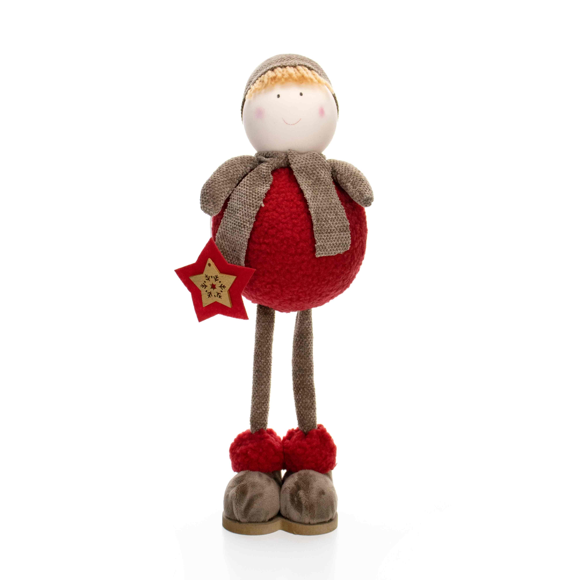 Boneco de Natal Menino em Pé Vermelho e Marrom 40 cm - D'Rossi