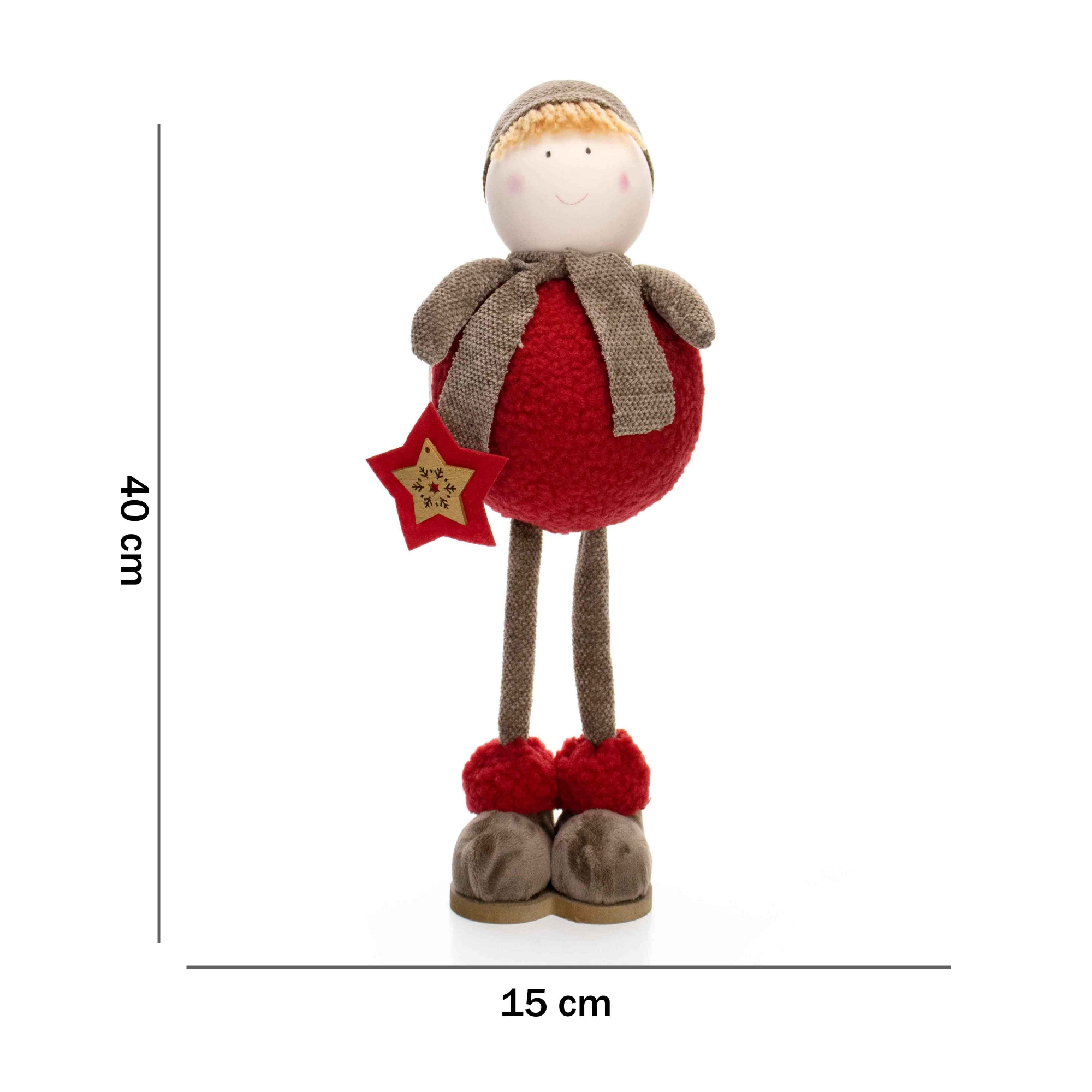 Boneco de Natal Menino em Pé Vermelho e Marrom 40 cm - D'Rossi