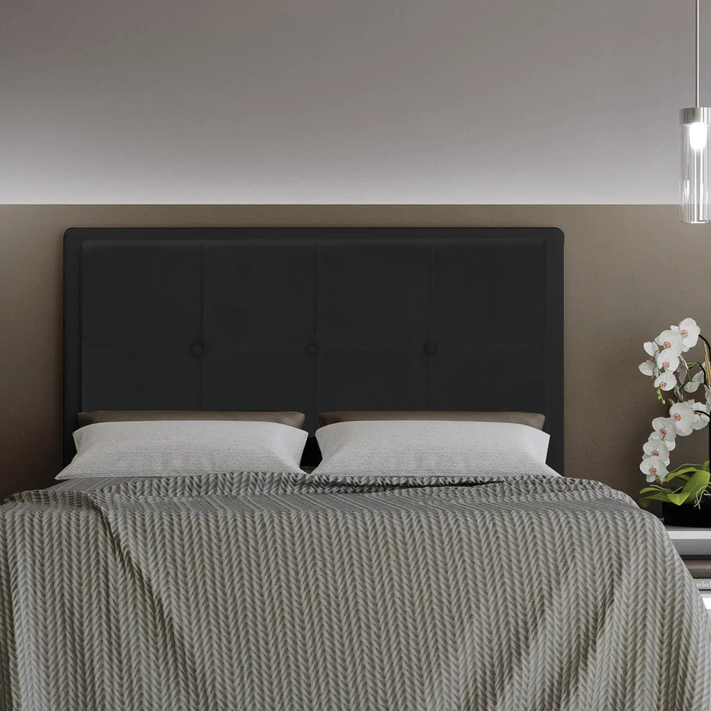 Cabeceira Ametista Para Cama Box King 195 cm Suede Preto - D'Rossi