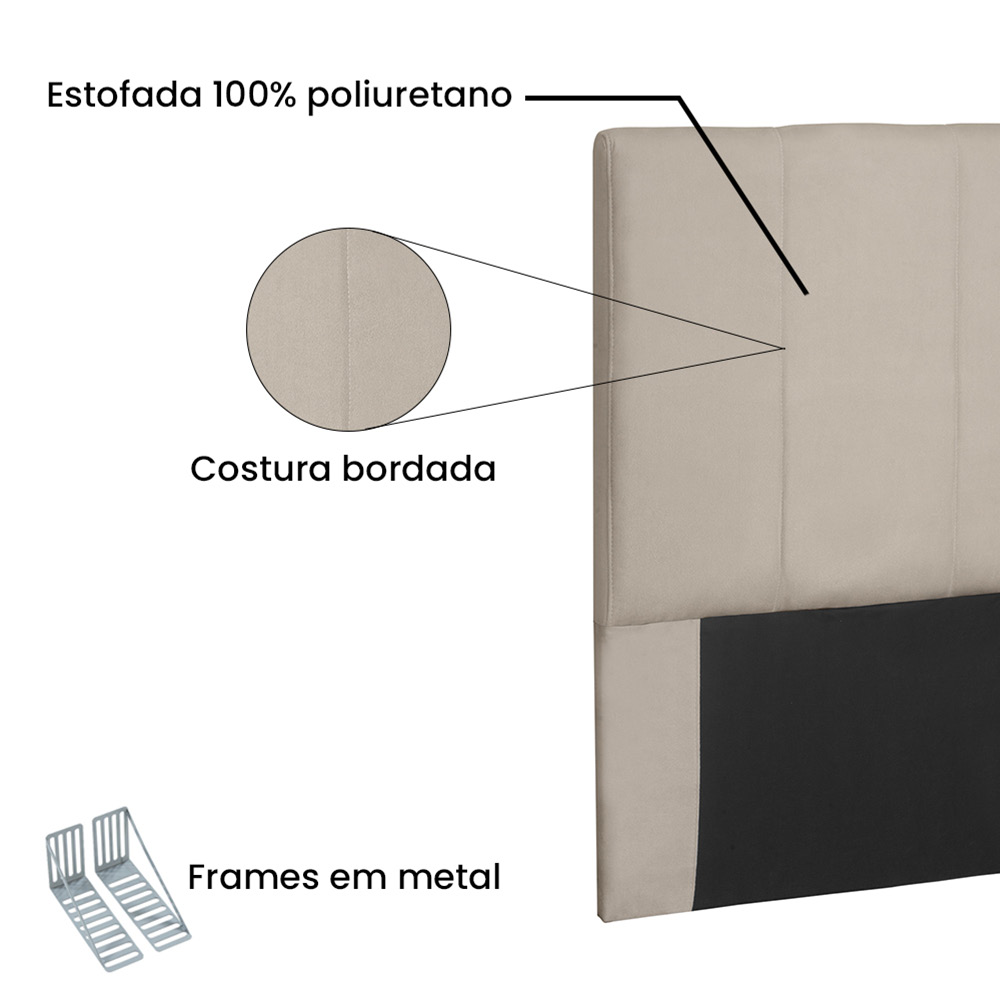 Cabeceira Arizona Para Cama Box Solteiro 90 cm Suede Bege - D'Rossi