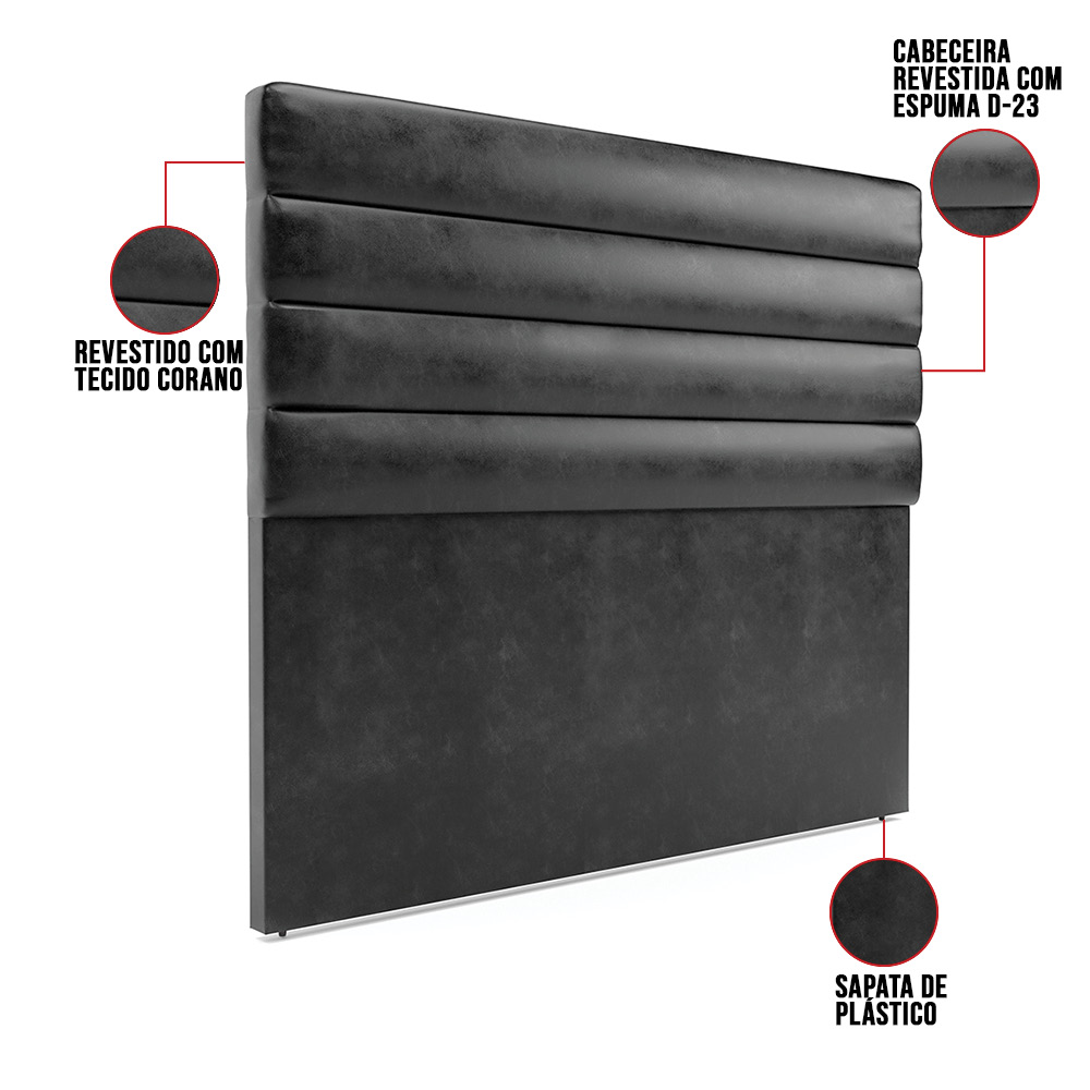Cabeceira California Para Cama Box Casal 140 cm Corano Preto - D'Rossi
