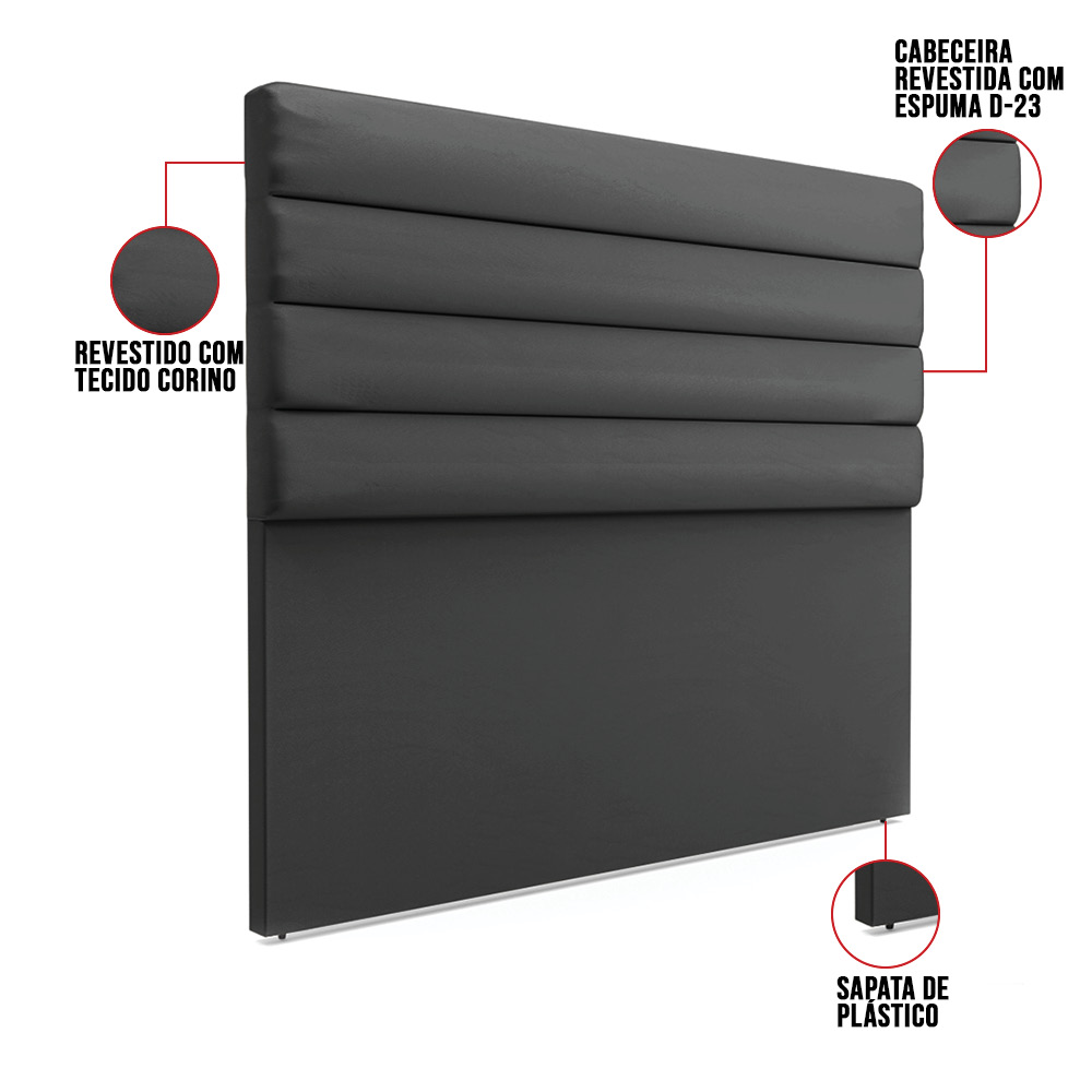 Cabeceira California Para Cama Box Casal 140 cm Corino Preto - D'Rossi