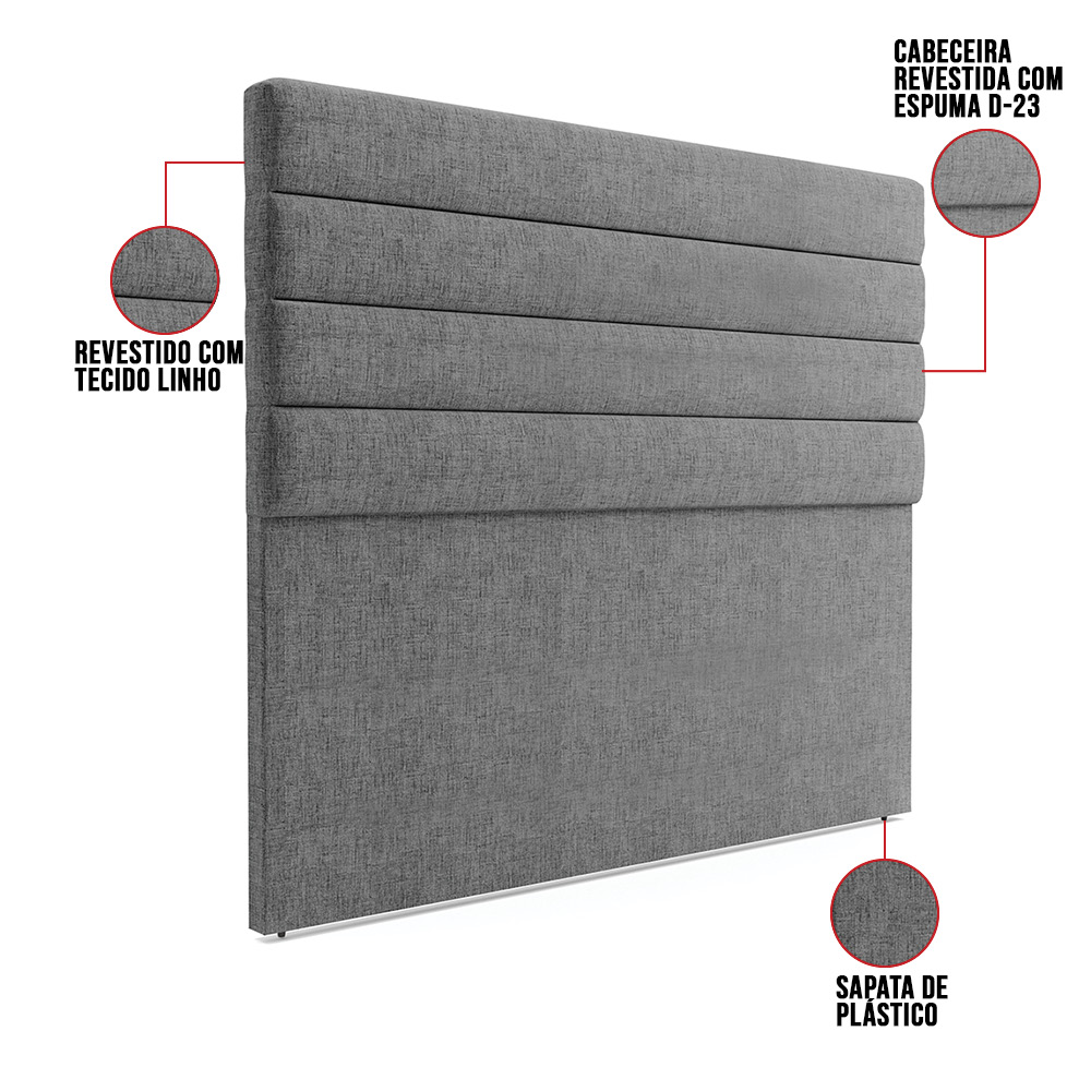 Cabeceira California Para Cama Box Casal 140 cm Linho Grafite A26 - D'Rossi