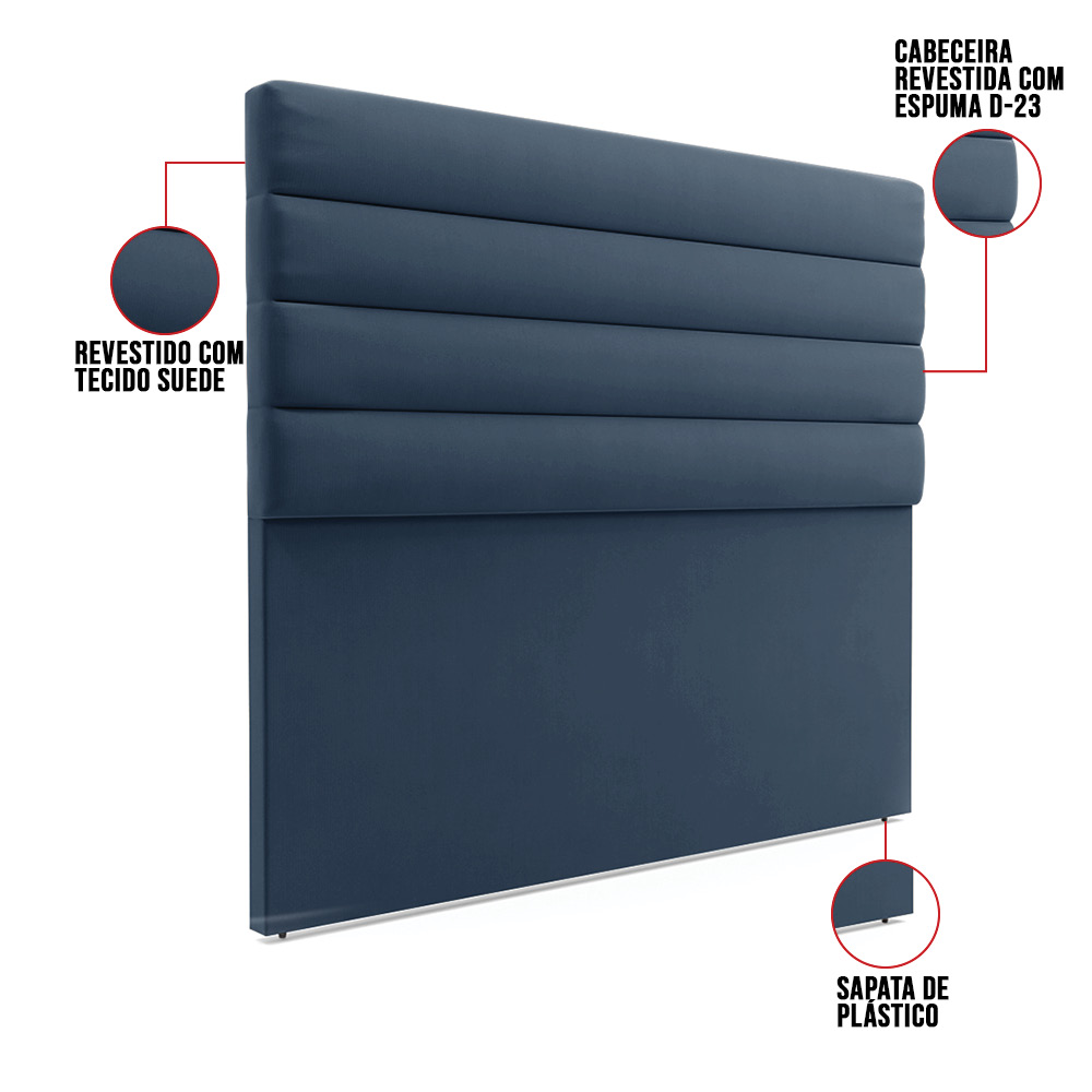 Cabeceira California Para Cama Box Casal 140 cm Suede Azul Marinho - D'Rossi